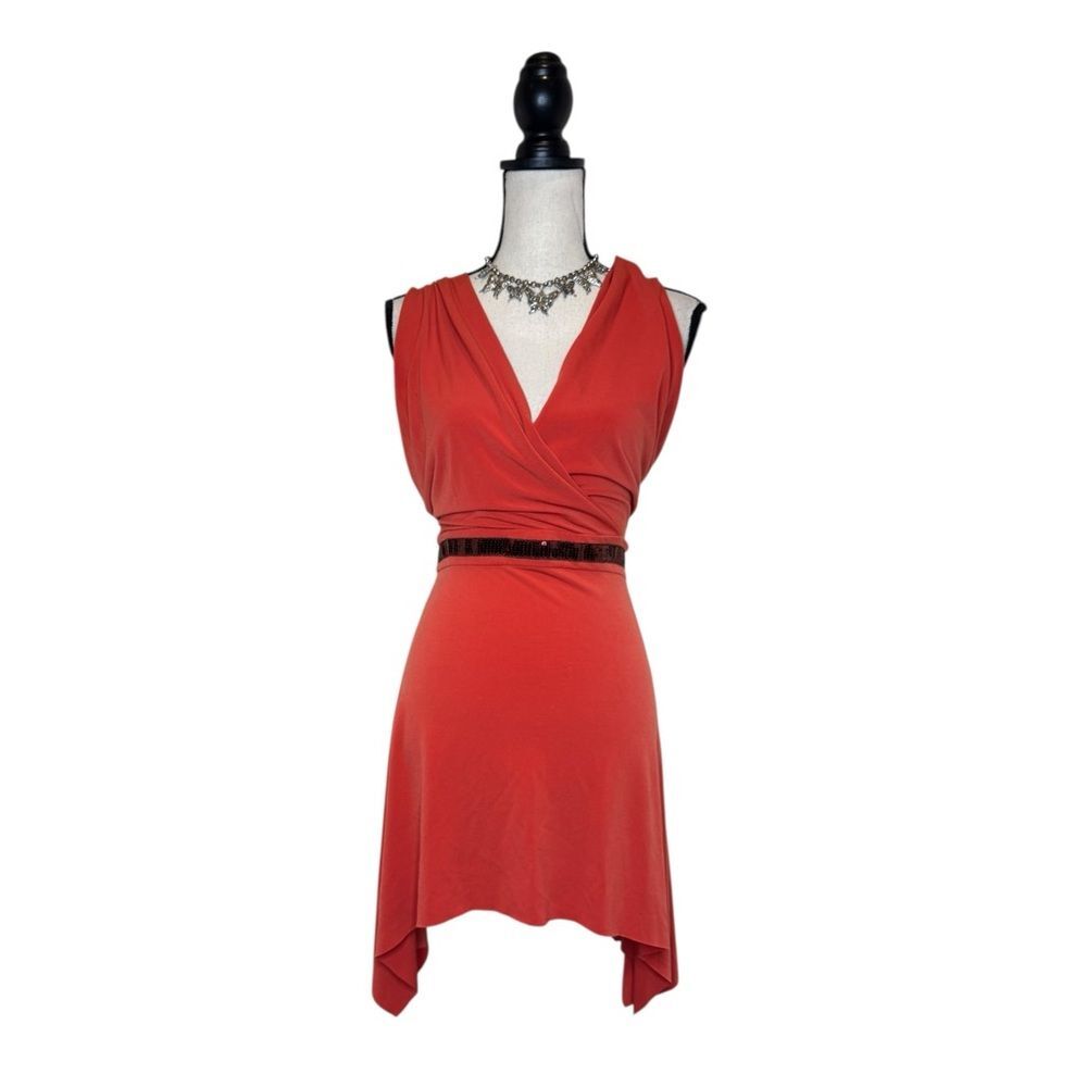 Y2K Windsor Burnt Orange Asymmetrical Handkerchief Hem Sequin Dress Size Medium